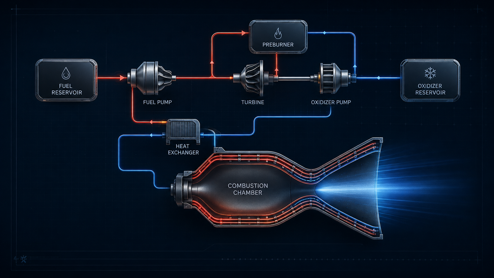 Concept illustration of a thermal-fluid circuit and heat exchanger